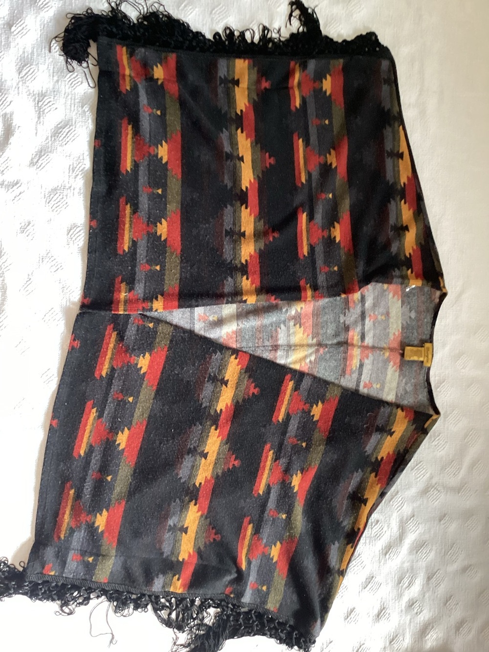WRANGLER Open Cardigan Southwest Print Multi-Color Kimono Sleeves Fringe Size XL